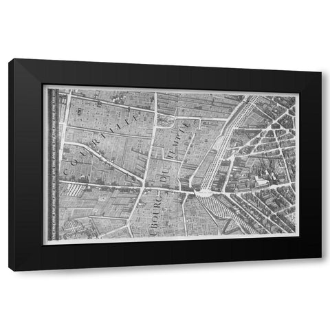 Paris 1739 Sectional map Black Modern Wood Framed Art Print with Double Matting by Turgot, Michel-Etienne