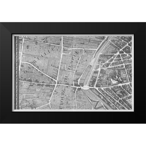 Paris 1739 Sectional map Black Modern Wood Framed Art Print by Turgot, Michel-Etienne