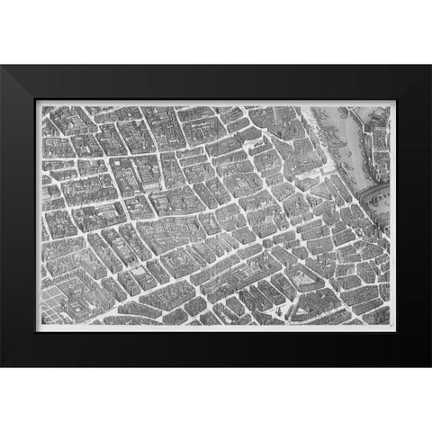 Paris 1739 Sectional map Black Modern Wood Framed Art Print by Turgot, Michel-Etienne