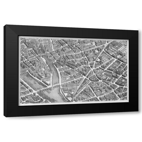 Paris 1739 Sectional map Black Modern Wood Framed Art Print by Turgot, Michel-Etienne