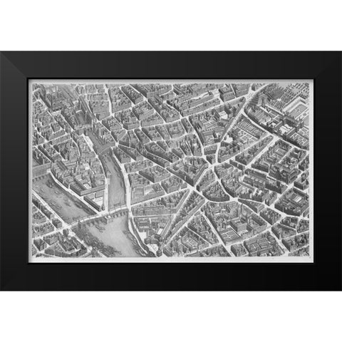 Paris 1739 Sectional map Black Modern Wood Framed Art Print by Turgot, Michel-Etienne
