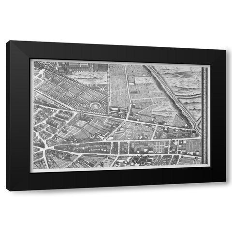 Paris 1739 Sectional map Black Modern Wood Framed Art Print with Double Matting by Turgot, Michel-Etienne