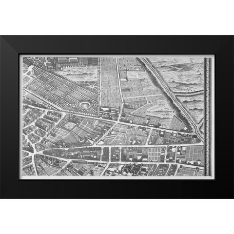 Paris 1739 Sectional map Black Modern Wood Framed Art Print by Turgot, Michel-Etienne