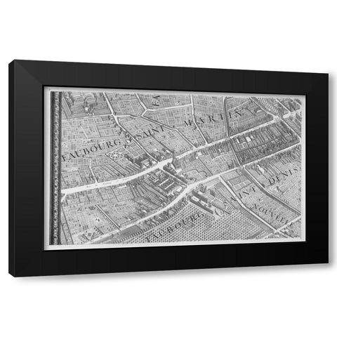 Paris 1739 Sectional map Black Modern Wood Framed Art Print by Turgot, Michel-Etienne