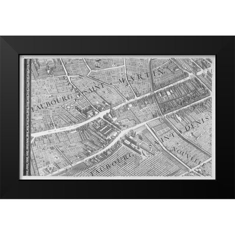 Paris 1739 Sectional map Black Modern Wood Framed Art Print by Turgot, Michel-Etienne