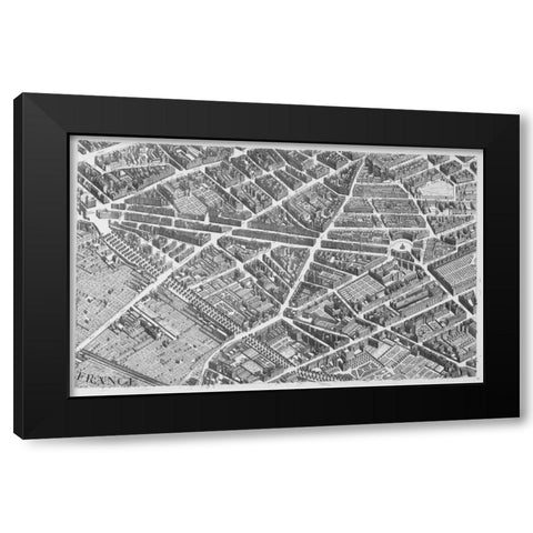 Paris 1739 Sectional map Black Modern Wood Framed Art Print with Double Matting by Turgot, Michel-Etienne