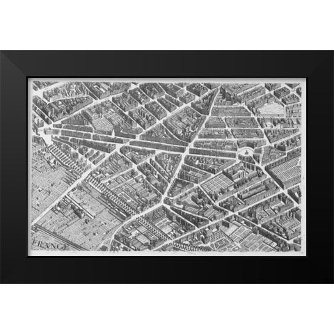 Paris 1739 Sectional map Black Modern Wood Framed Art Print by Turgot, Michel-Etienne