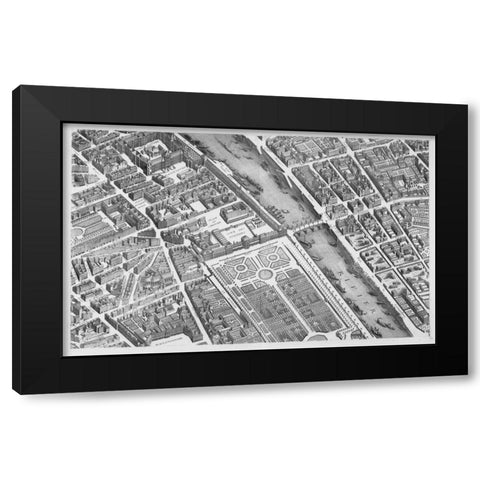 Paris 1739 Sectional map Black Modern Wood Framed Art Print by Turgot, Michel-Etienne