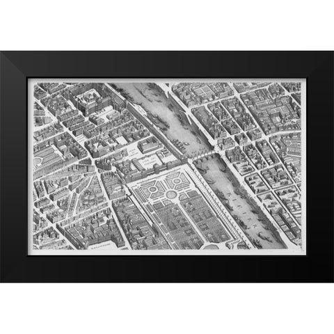 Paris 1739 Sectional map Black Modern Wood Framed Art Print by Turgot, Michel-Etienne