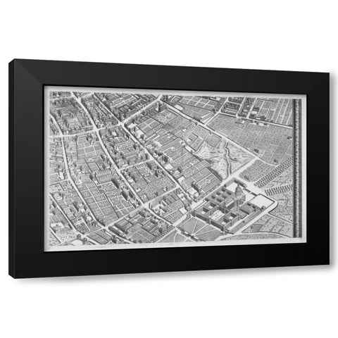 Paris 1739 Sectional map Black Modern Wood Framed Art Print with Double Matting by Turgot, Michel-Etienne