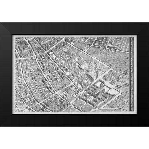 Paris 1739 Sectional map Black Modern Wood Framed Art Print by Turgot, Michel-Etienne