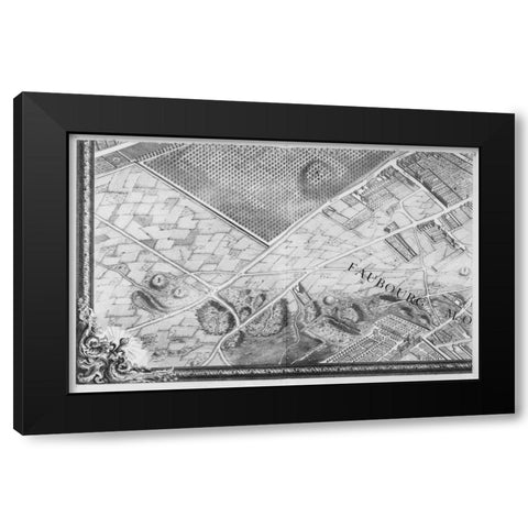 Paris 1739 Sectional map Black Modern Wood Framed Art Print by Turgot, Michel-Etienne