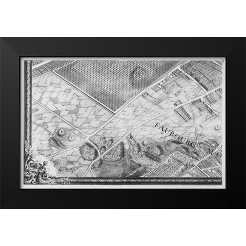 Paris 1739 Sectional map Black Modern Wood Framed Art Print by Turgot, Michel-Etienne