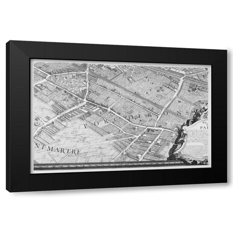 Paris 1739 Sectional map Black Modern Wood Framed Art Print with Double Matting by Turgot, Michel-Etienne