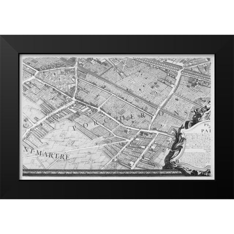 Paris 1739 Sectional map Black Modern Wood Framed Art Print by Turgot, Michel-Etienne
