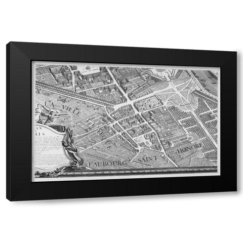 Paris 1739 Sectional map Black Modern Wood Framed Art Print with Double Matting by Turgot, Michel-Etienne