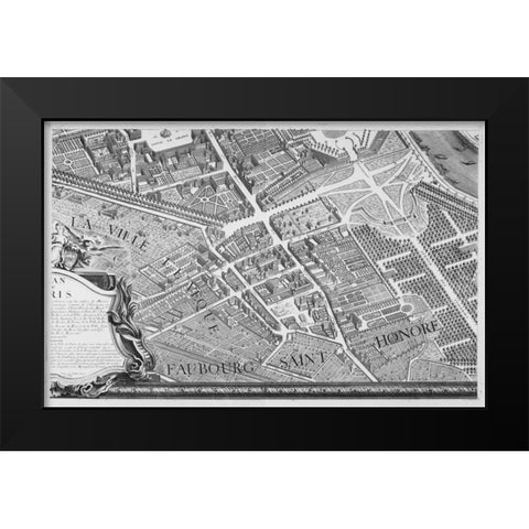 Paris 1739 Sectional map Black Modern Wood Framed Art Print by Turgot, Michel-Etienne