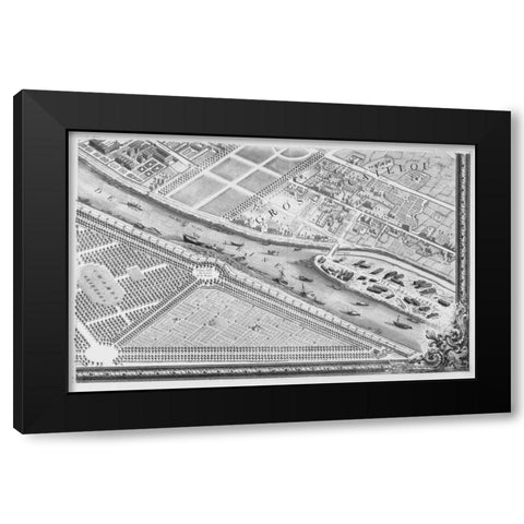 Paris 1739 Sectional map Black Modern Wood Framed Art Print with Double Matting by Turgot, Michel-Etienne