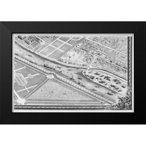 Paris 1739 Sectional map Black Modern Wood Framed Art Print by Turgot, Michel-Etienne