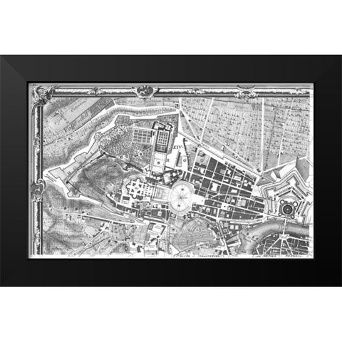 Rome Sectional Map Black Modern Wood Framed Art Print by Nolli, Giovanni Battista