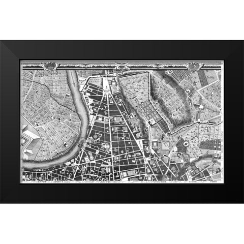 Rome Sectional Map Black Modern Wood Framed Art Print by Nolli, Giovanni Battista