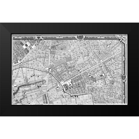 Rome Sectional Map Black Modern Wood Framed Art Print by Nolli, Giovanni Battista
