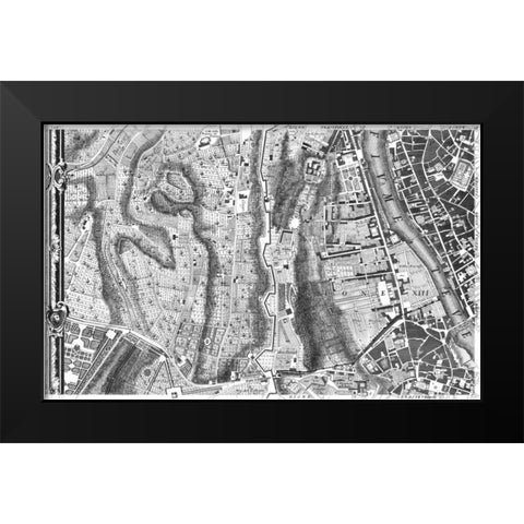 Rome Sectional Map Black Modern Wood Framed Art Print by Nolli, Giovanni Battista