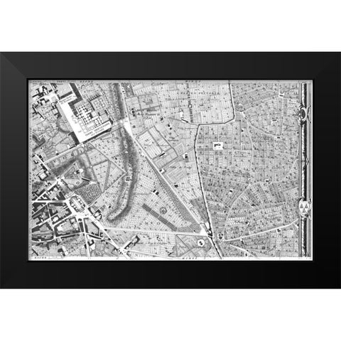 Rome Sectional Map Black Modern Wood Framed Art Print by Nolli, Giovanni Battista