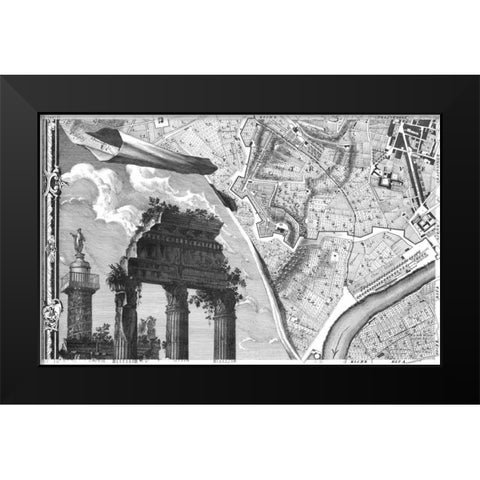 Rome Sectional Map Black Modern Wood Framed Art Print by Nolli, Giovanni Battista