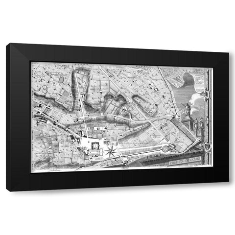 Rome Sectional Map Black Modern Wood Framed Art Print by Nolli, Giovanni Battista