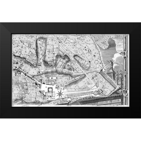 Rome Sectional Map Black Modern Wood Framed Art Print by Nolli, Giovanni Battista