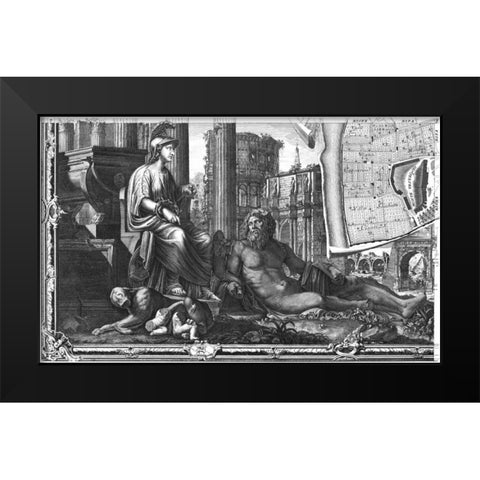 Rome Sectional Map Black Modern Wood Framed Art Print by Nolli, Giovanni Battista