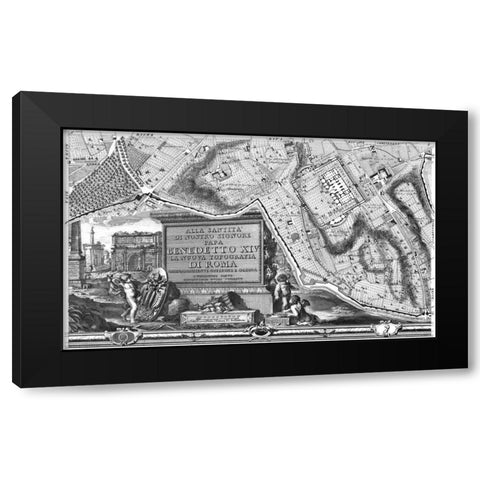 Rome Sectional Map Black Modern Wood Framed Art Print with Double Matting by Nolli, Giovanni Battista