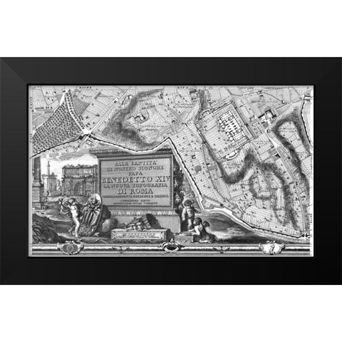 Rome Sectional Map Black Modern Wood Framed Art Print by Nolli, Giovanni Battista