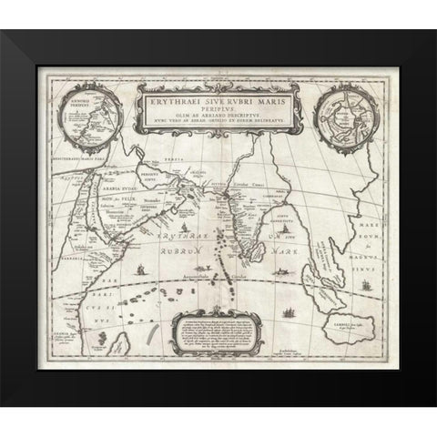 Map of Indian Ocean, 1658 Black Modern Wood Framed Art Print by Jansson, Jan