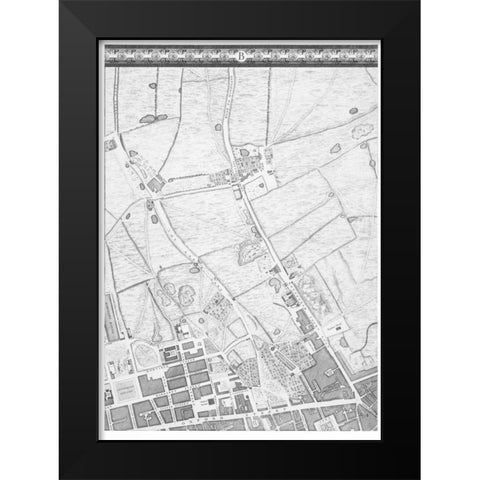 Roque Sectional map of London 1748 Black Modern Wood Framed Art Print by Roque, John
