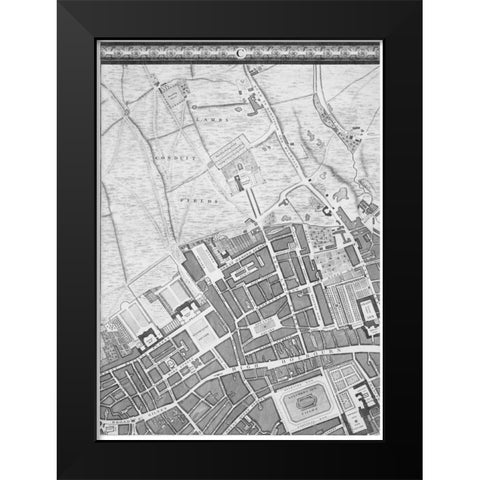 Roque Sectional map of London 1748 Black Modern Wood Framed Art Print by Roque, John