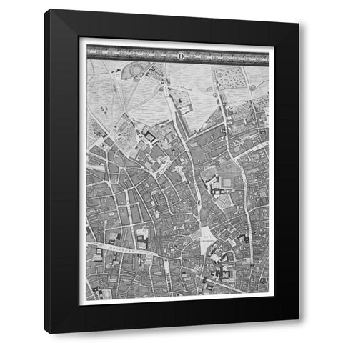 Roque Sectional map of London 1748 Black Modern Wood Framed Art Print by Roque, John