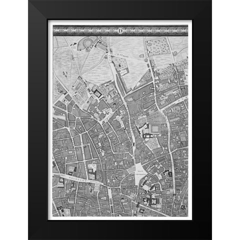 Roque Sectional map of London 1748 Black Modern Wood Framed Art Print by Roque, John
