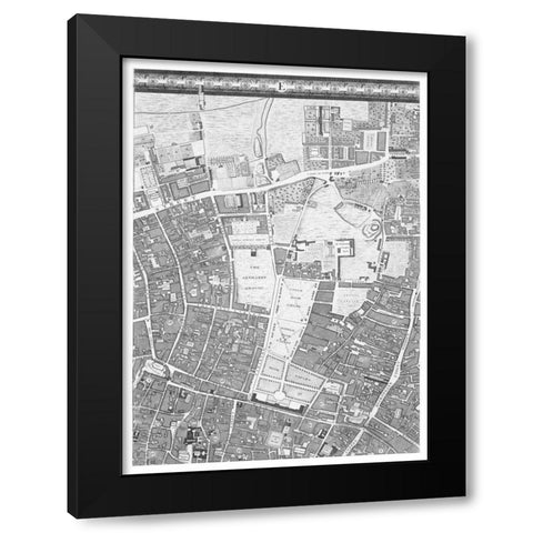 Roque Sectional map of London 1748 Black Modern Wood Framed Art Print by Roque, John