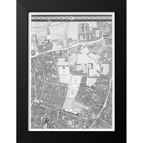Roque Sectional map of London 1748 Black Modern Wood Framed Art Print by Roque, John