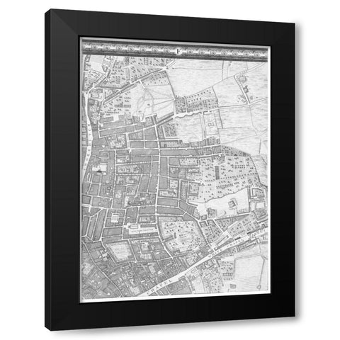 Roque Sectional map of London 1748 Black Modern Wood Framed Art Print by Roque, John