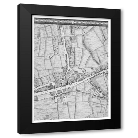 Roque Sectional map of London 1748 Black Modern Wood Framed Art Print by Roque, John