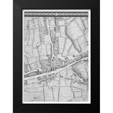 Roque Sectional map of London 1748 Black Modern Wood Framed Art Print by Roque, John