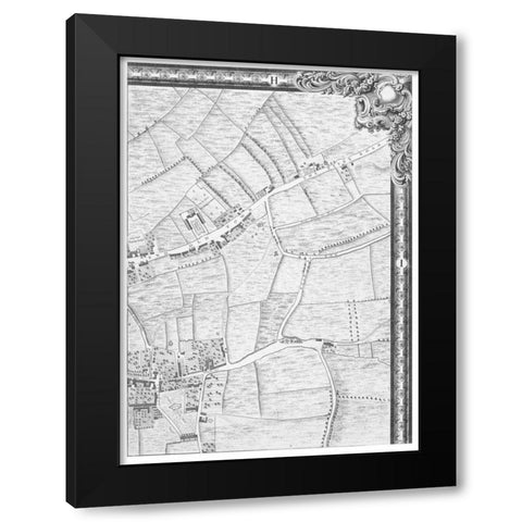 Roque Sectional map of London 1748 Black Modern Wood Framed Art Print with Double Matting by Roque, John