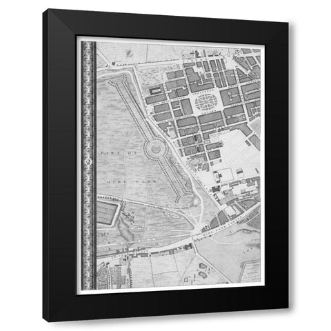 Roque Sectional map of London 1748 Black Modern Wood Framed Art Print by Roque, John