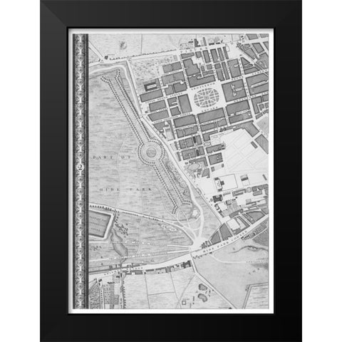 Roque Sectional map of London 1748 Black Modern Wood Framed Art Print by Roque, John