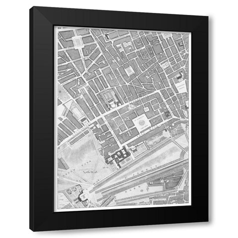 Roque Sectional map of London 1748 Black Modern Wood Framed Art Print by Roque, John