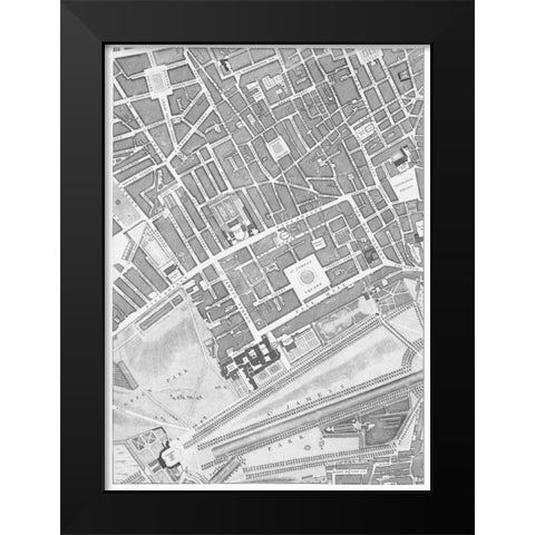 Roque Sectional map of London 1748 Black Modern Wood Framed Art Print by Roque, John