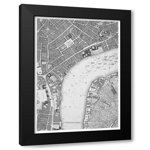 Roque Sectional map of London 1748 Black Modern Wood Framed Art Print with Double Matting by Roque, John